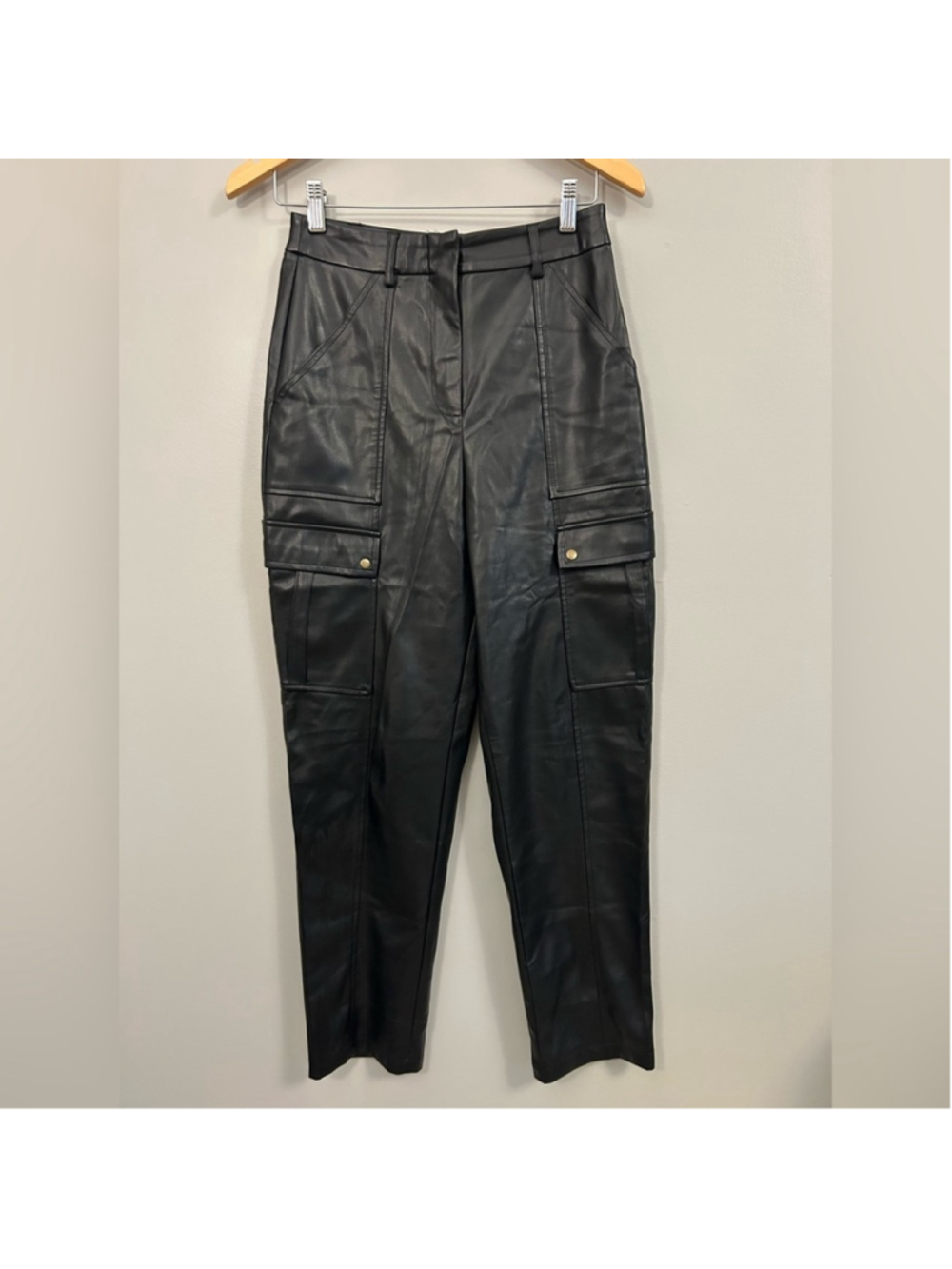 Jason Wu Black Vegan Leather Y2K Pants Size 2 Cargo